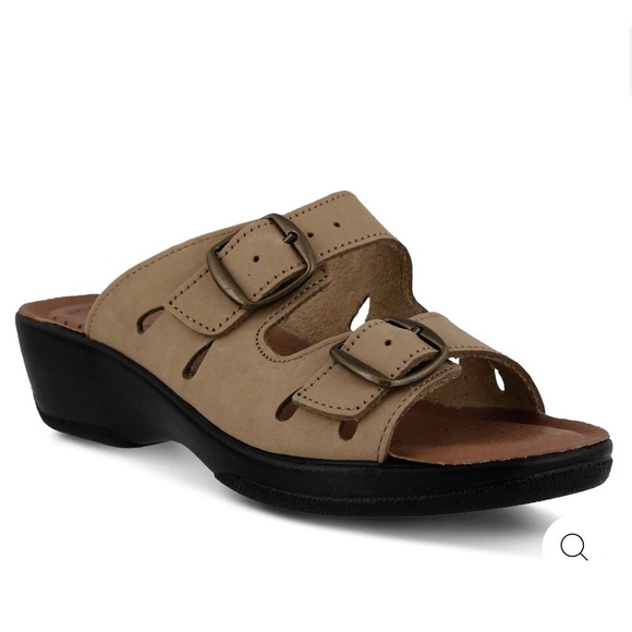 Spring Step FLEXUS Italian Made Leather Decca Slide Beige Sandal - Picture 2 of 13